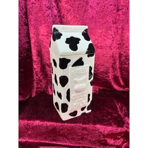 Vintage Kitchen Ceramic Cookie Jar Cow Print Milk Carton Design - Kitsch Decor